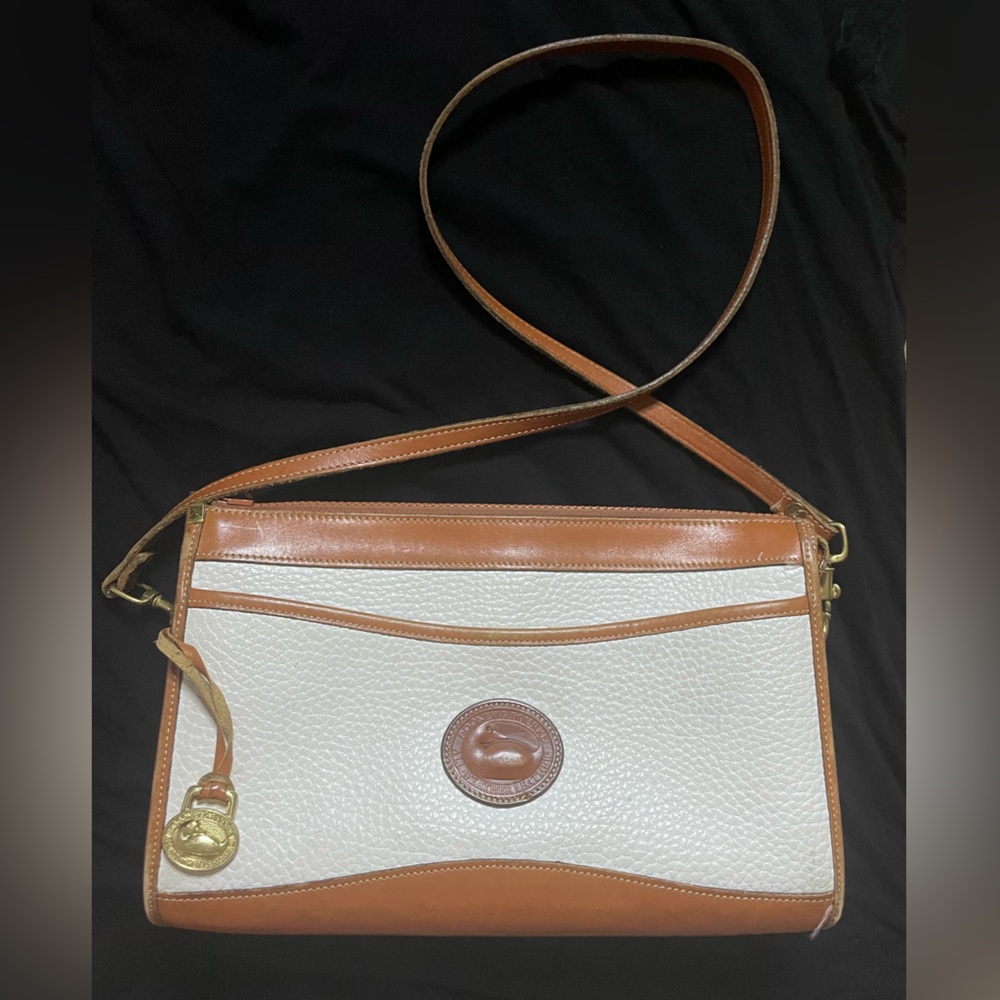 Vintage Designer Dooney & Bourke White & Tan Leather Shoulder Bag